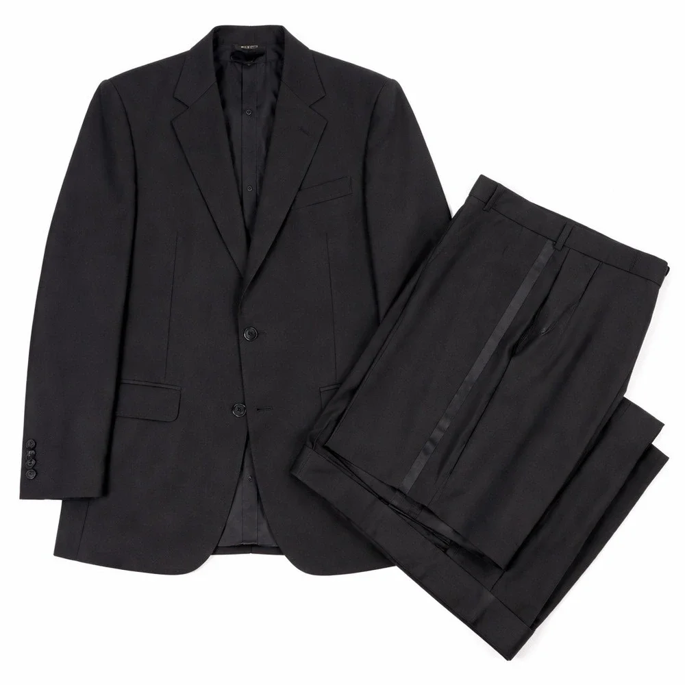 Vintage Black Wool Tuxedo Suit Set 44L Peak Lapel‎ USA